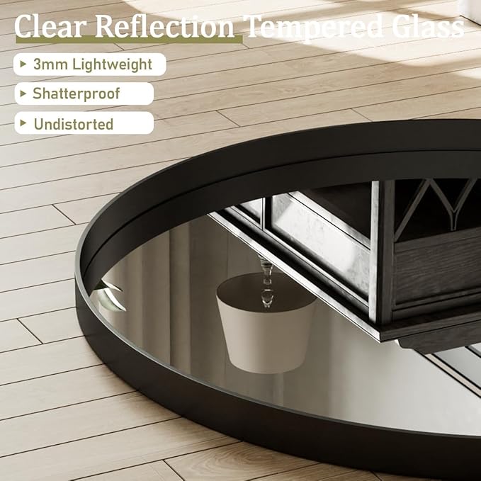 VooBang 24 inch Round Bathroom Mirror, Balck Modern Circle Wall Mounted Mirror