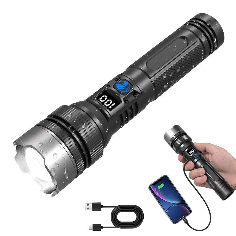 StormBeam Rechargeable Flashlight with Telescoping Zoom – Super Bright LED Torch with Multiple Lighting Modes, Waterproof, Long Battery Life for Outdoor, Camping, Emergency