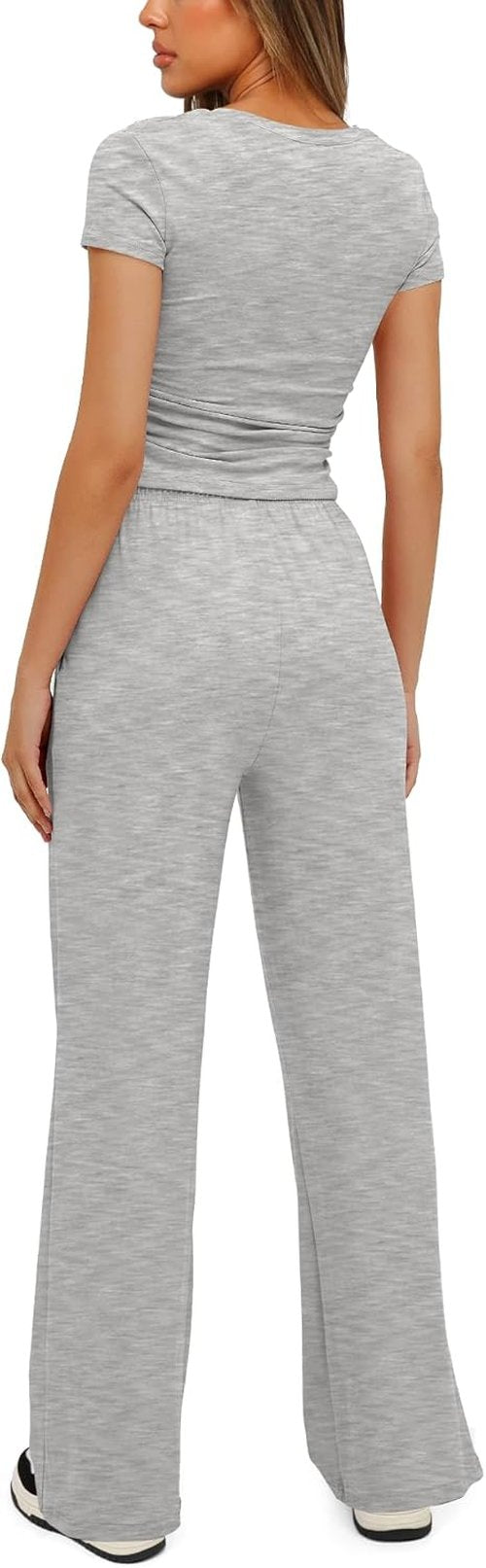 Darong Women's Summer Lounge Set - Side Ruched Crop Top & Wide Leg Pants | Stylish Comfort Outfit