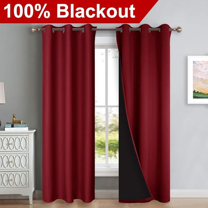 NICETOWN Burgundy Red Full Shade Curtain Panels, Pair of Thermal Insulated &