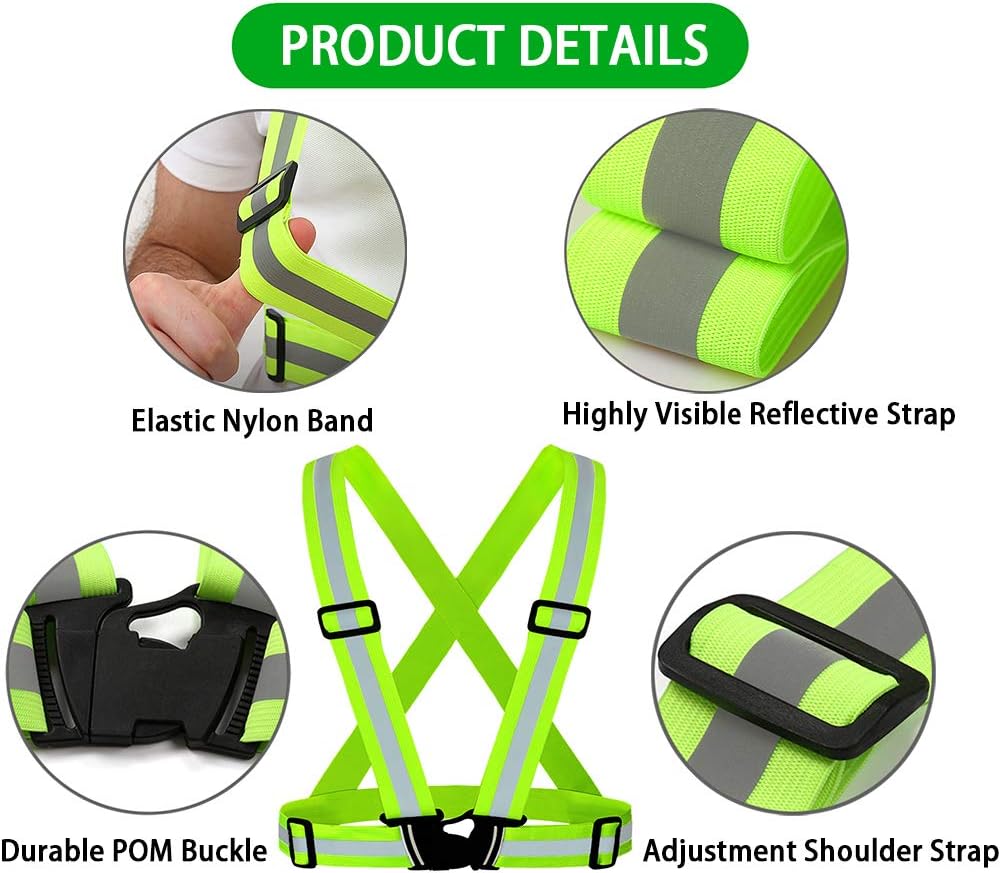 Skiennix Reflective Vest - Adjustable High Visibility Glow Belt with 2-Pack Armbands | Ultralight & Comfy for Running, Cycling, Walking