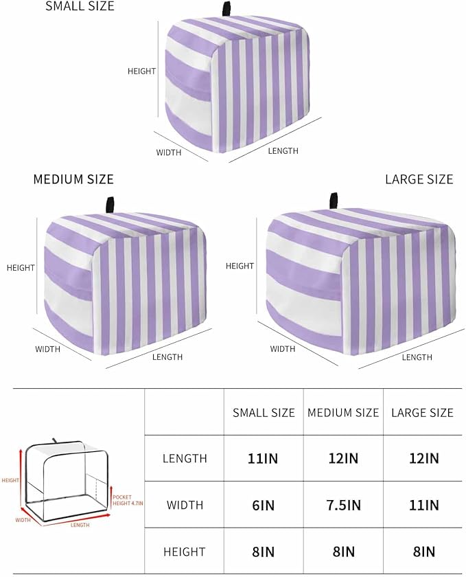Toaster Cover 4 Slice Purple Stripes Toaster Oven Cover with Pockets Simple Style Dustproof Bakeware Protector Small Kitchen Appliance Dust Covers and Fingerprint Protection for Women