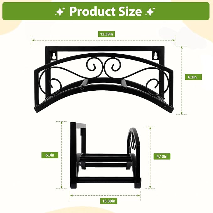 BOLITE Garden Hose Holder Wall Mount, Heavy Duty Metal Water Hose Holder for Outside, Hose Storage Holds 150FT Water Pipe for Yard, Lawn, Garden, Farm, Gifts for Women Men