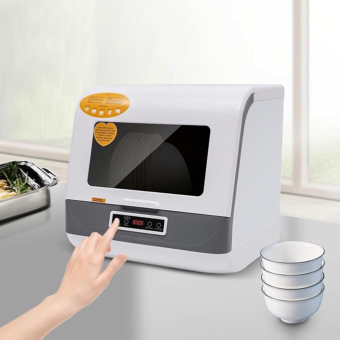 Portable Countertop Dishwasher 8L/2.11Gal Mini Dishwasher 4 Programs Automatic Dishwashing Machine 360° Spray Deep Cleaning With Air Drying 800W Compact Dishes Cleaner