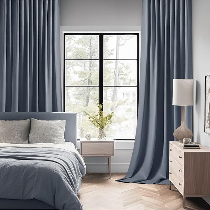 MIULEE Stone Blue Back Tab Blackout Curtains 108 Inch Long 2 Panels Set