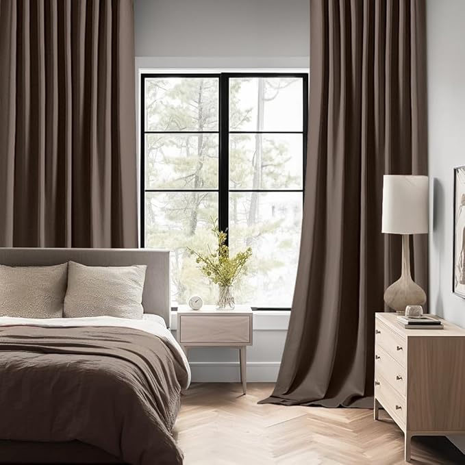MIULEE Chocolate Brown Back Tab Blackout Curtains 120 Inch Long 2 Panels Set