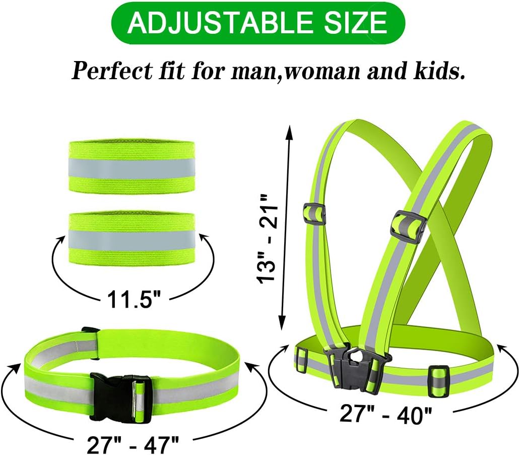 Skiennix Reflective Vest - Adjustable High Visibility Glow Belt with 2-Pack Armbands | Ultralight & Comfy for Running, Cycling, Walking