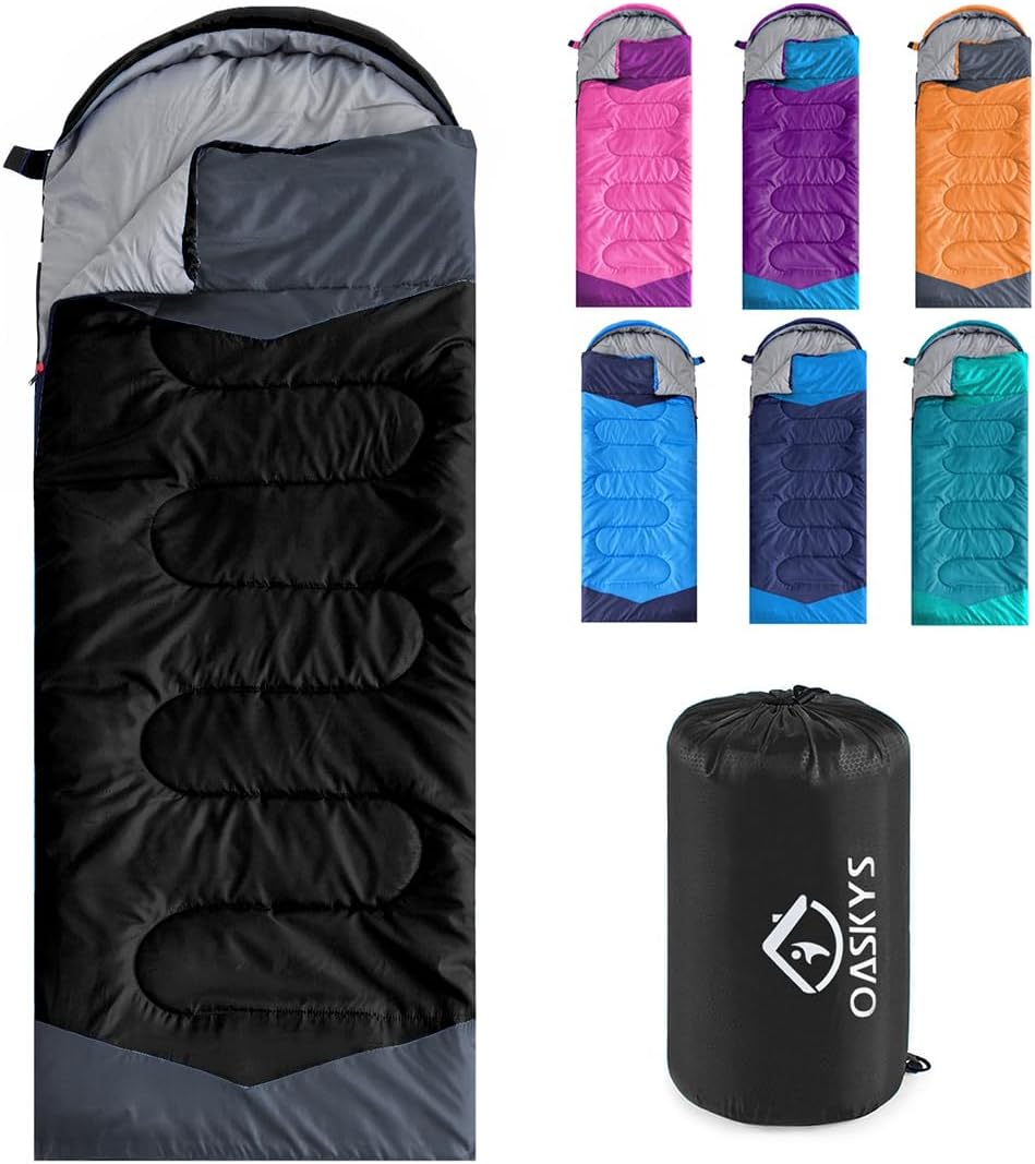 oaskys Camping Sleeping Bag - 3 Season Warm & Cool Weather - Summer Spring Fall Lightweight Waterproof for Adults Kids - Camping Gear Equipment, Traveling, and Outdoors