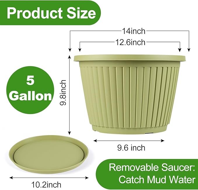 14-inch-Large-Planters-for-Outdoor-Plant，Plastic Indoor Flower Pots with Drainage Holes & Saucer，4 Packs Decorative Garden Pots for Plantfor Home Porch Decor