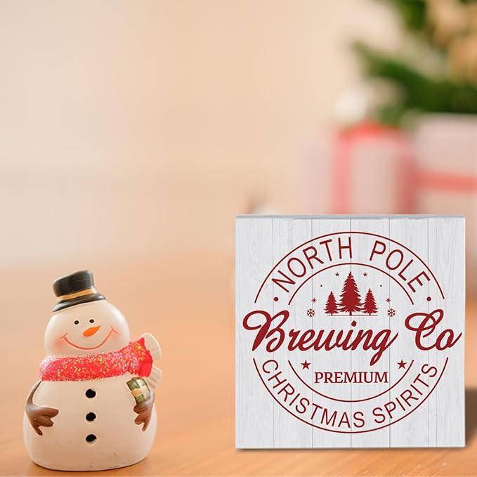 North Pole Decor Christmas Decorations for Home Christmas Decor for Kitchen Room Farmhouse Merry Xmas Decorations Table 5 x 5 Inches