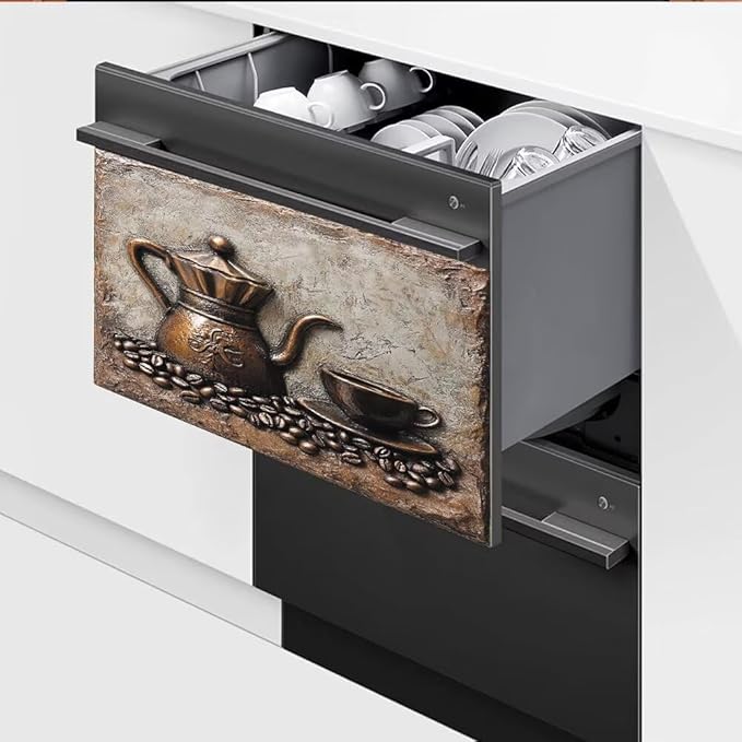 Retro Coffee Magnetic Dishwasher Cover for Kitchen Decorative, Coffee Lover Dishwasher Refrigerator Magnets Decor, Dish Washer Magnet Covers for The Front 23" x 17"