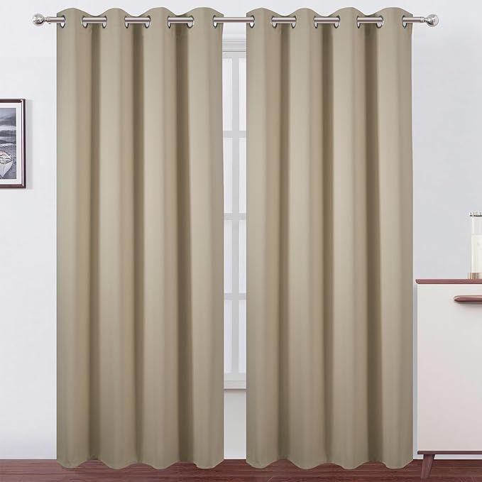 LEMOMO Blackout Curtains 52 x 120 Inch Long Beige Curtains Set of 2 Panels Room