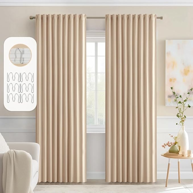 MIULEE Back Tab Beige Curtains 84 Inch Length 2 Panels Set