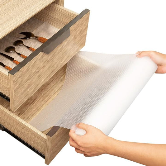 Shelf Liner Drawer Liner for Kitchen Cabinets Non-Adhesive by Linda’s Essentials (12 x 120 Inches) - Non-Slip Easy Clean Kitchen Cabinet and Cupboard Protector, Waterproof Mat, Clear Roll