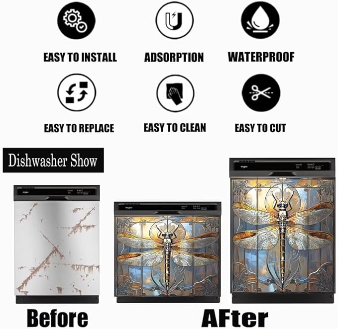 Artistic Dragonfly Dishwasher Magnet Door Cover Sheet 23x26 Inch Dishwasher Magnets Decal Art Refrigerator Magnetic Sticker Kitchen Decor