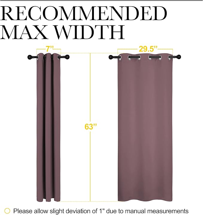 NICETOWN Bedroom Curtain Panels Blackout Draperies, 1 Pair, 34 by 63 inches