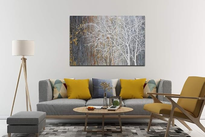 Yihui Arts White Birch Trees Painting 3D Canvas Art On Canvas Abstract Artwork