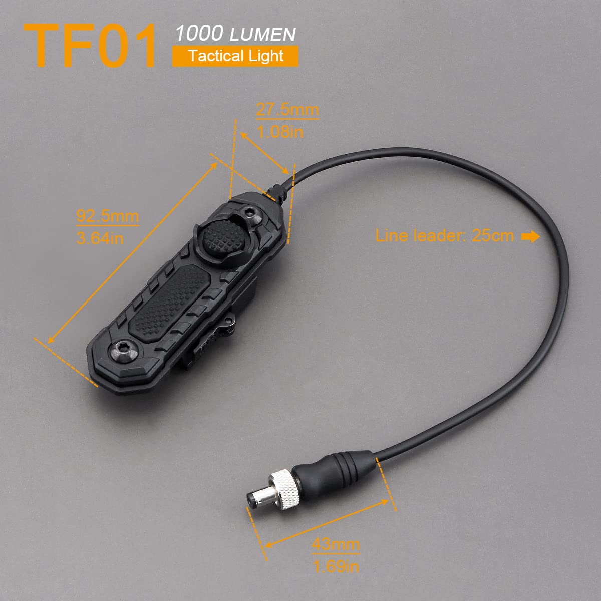 SecurityIng TF01 1000 Lumens SST40 LED Tactical Flashlight with Remote Pressure Switch, Programming 3 Modes Quick Release Weapon Light for MIL-STD-1913 Rails (Without Battery)