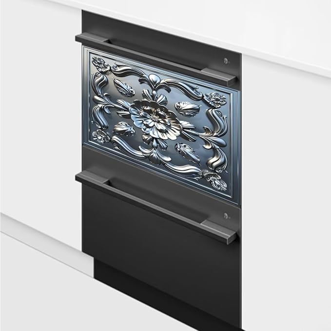 Stainless Steel Flower Pattern Dishwasher Magnetic Cover 3D Effect Decorate Panel Decal for Refrigerator Fridge Magnet Beautiful Flowers Magnets for Kitchen Home 23"x17"