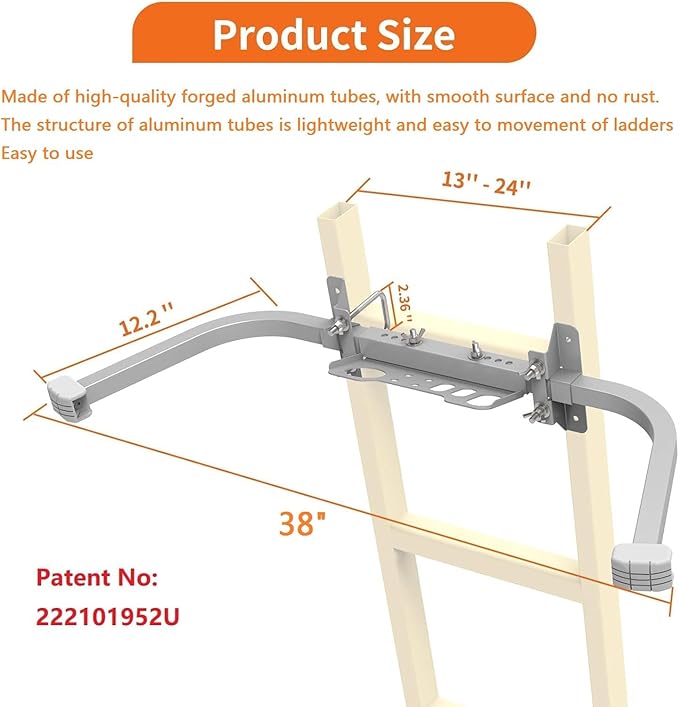 Aluminum Ladder Stabilizer, Heavy Duty Extended Ladder Accessories for Roof Gutter Guard Cleaning with Tool Tray, Ladder Stand-Off Wing Span with Non-Slip Rubber Bottom Pad