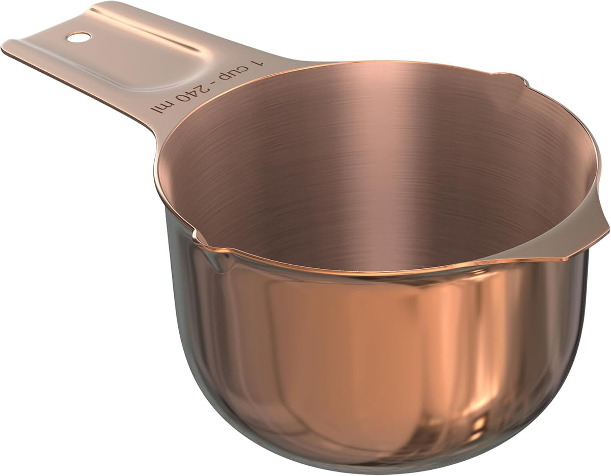Color Up 1 Cup Measuring Cup (240 ml) – Premium Copper Stainless Steel, Accurate for Wet & Dry Ingredients, Embossed Markings, Easy-Pour Spouts, Dishwasher-Safe, Kitchen Essential