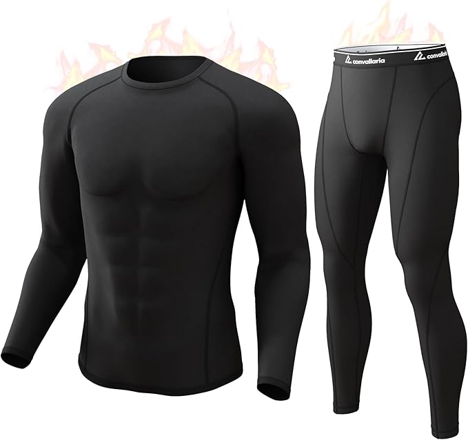 CL convallaria Thermal Underwear for Men Long Johns Fleece Lined Hunting Gear Set Base Layer for Cold Weather XS-4XL