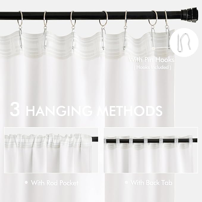 MIULEE Pure White Back Tab Blackout Curtains 102 Inch Long 2 Panels Set