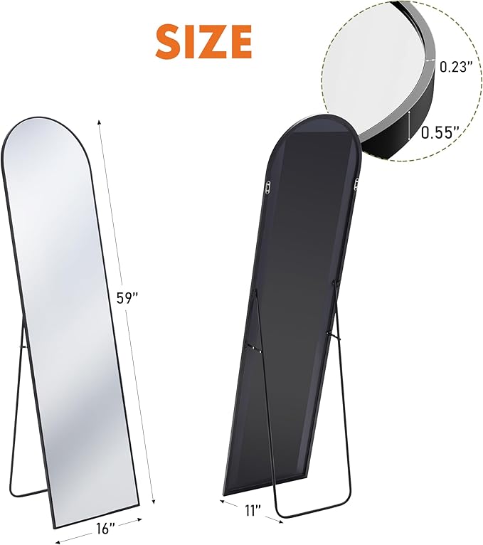 Sweetcrispy 59"x16" Arched Full Length Mirror, Leaning or Standing Full Body