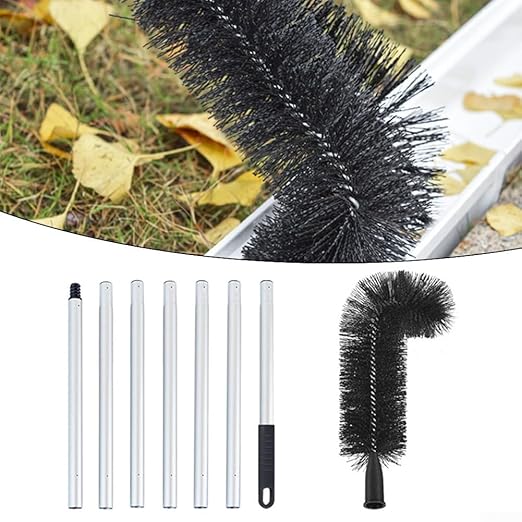 Efficient Roof Dust Removal Brush - Adjustable Gutter Cleaning Tool with Durable PET Bristles (2.28m)(1.98m)