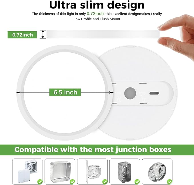 zemty 6Pack LED Ceiling Light Fixture, 6.5 Inch 12W 1200lm Flush Mount Light Fixtures, Bright & Adjustable 3000K 4000K 6500K, Round Flat Ceiling Lamp for Bathroom Closet Pantry Hallway
