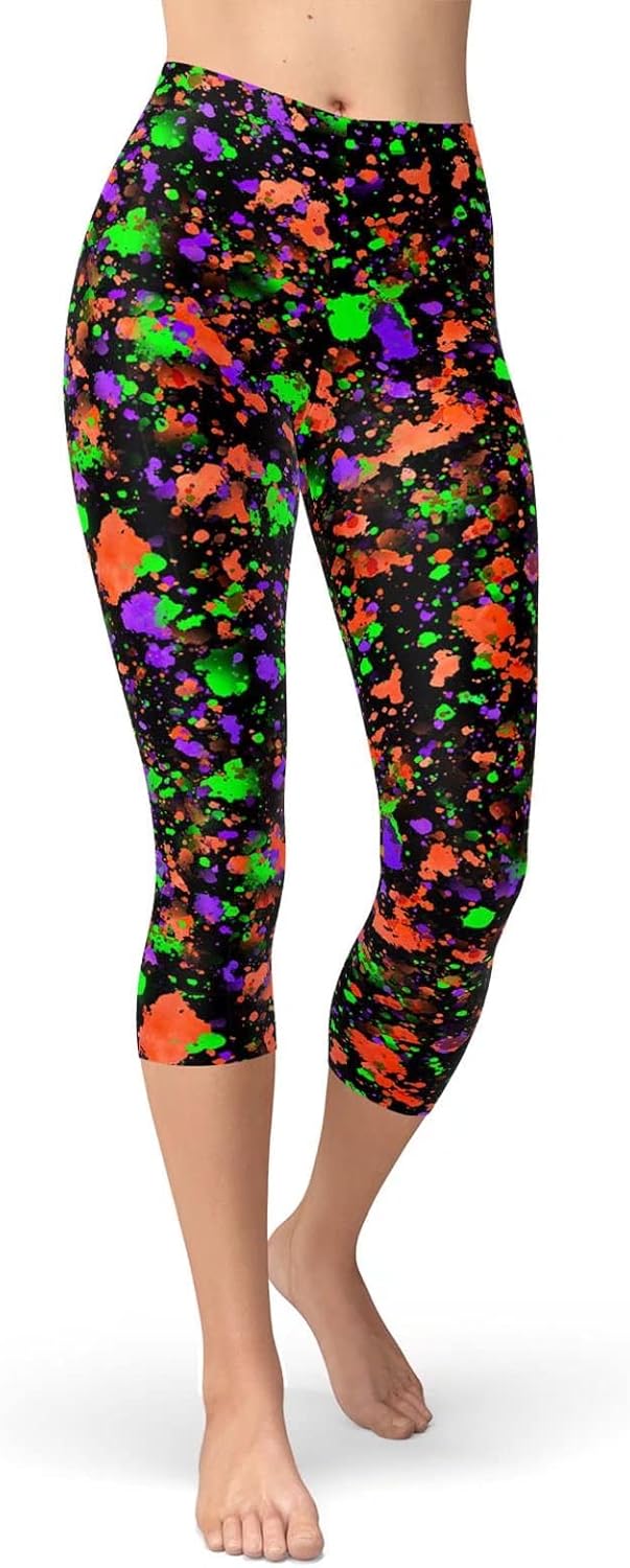 Sissycos Women's Capri Leggings - Artistic Splash Print | Buttery Soft 21" Tights