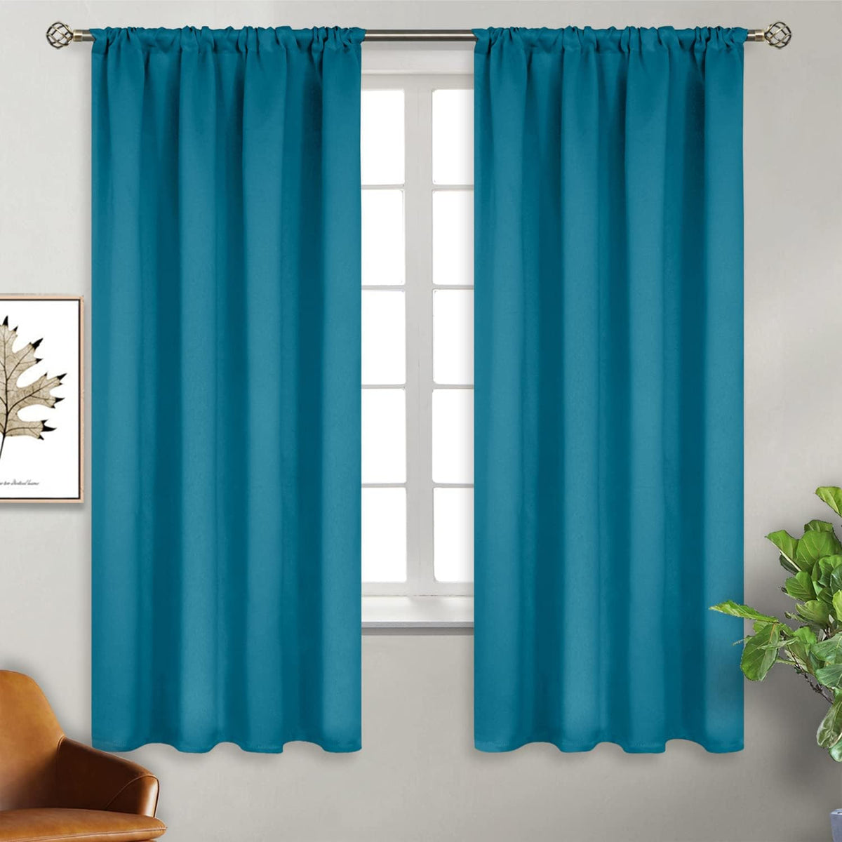 BGment Rod Pocket Blackout Curtains for Bedroom - Thermal Insulated Room Darkening Curtains for Living Room, Peacock Blue, 52 x 63 Inch, 2 Panels