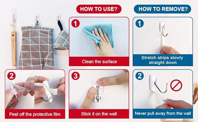Sinfuo 24 Hooks for Hanging Variety Pack, Adhesive Wall Hooks Heavy Duty