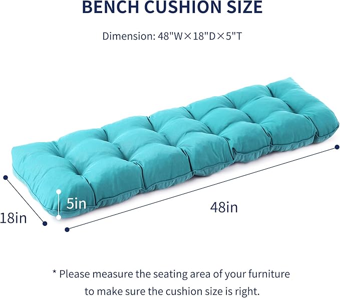 IPYNBAP Outdoor Bench Cushion, 48x18x5 Inch, Waterproof Bench Cushion for Outdoor/Indoor Furniture, Tufted Patio Bench Seat Cushion, Fade Resistant Outdoor Cushions for Porch Swing Couch, Teal Blue
