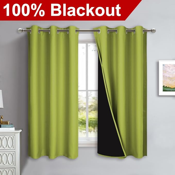 NICETOWN 100% Blackout Curtains 45 inches Long, Fresh Green, 1 Pair, 42 inches