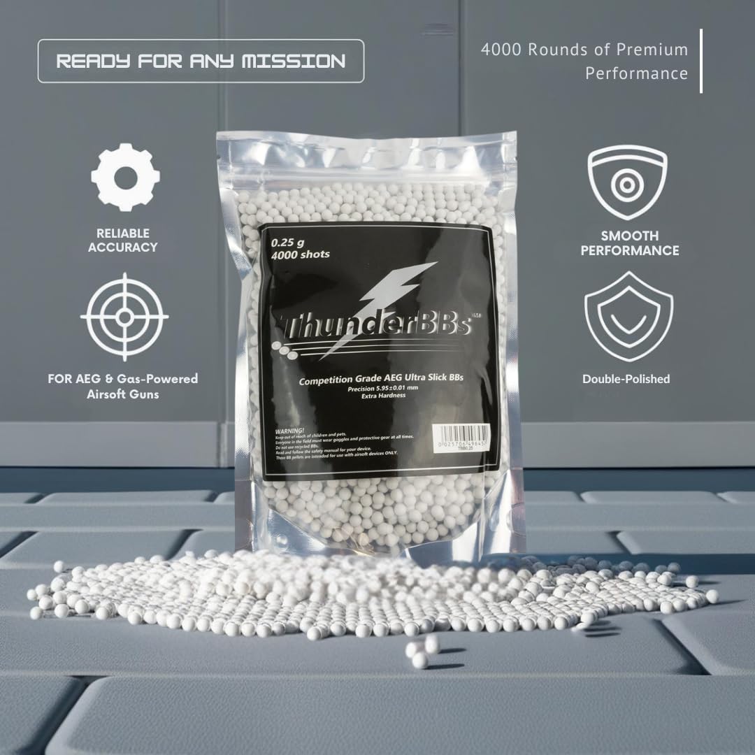 TBB 0.25G Airsoft BBs - Competition Grade, White | 4000 Rounds Per Bag