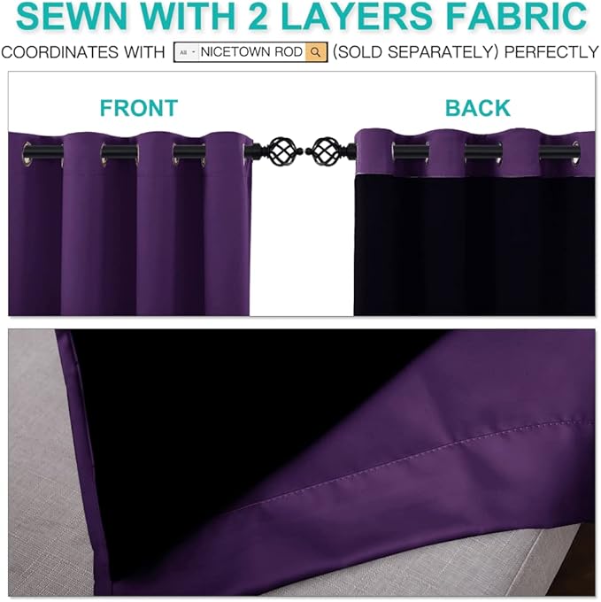 NICETOWN Cold Blocking 100% Blackout Curtains, Durable and Soft Black Lined