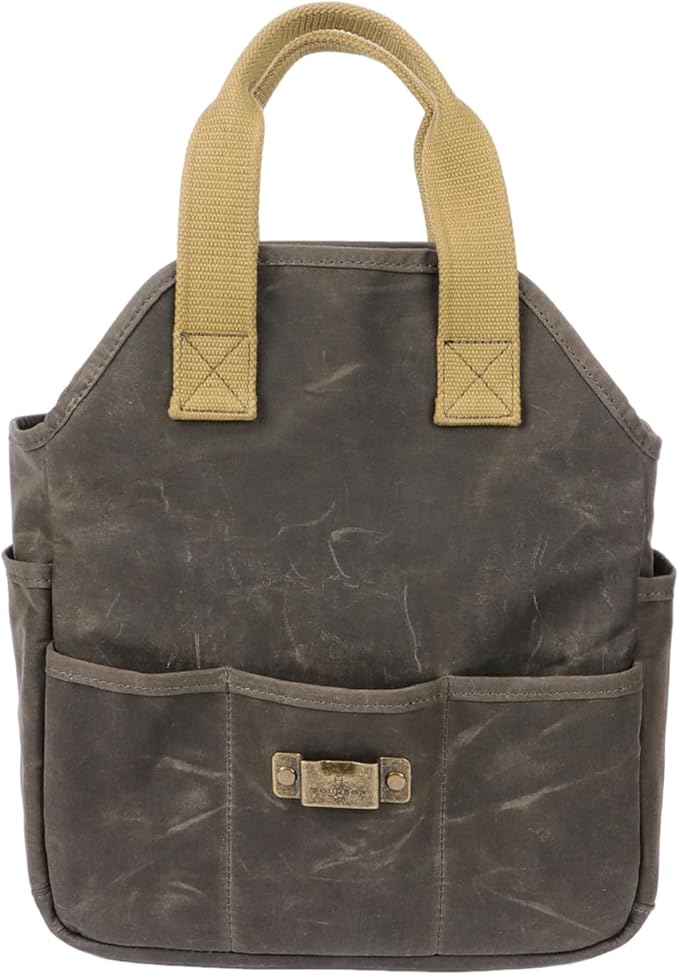 Tourbon Waxed Canvas Garden Tool Bag Gardening Tools Storage Tote with 5 Interior and 6 Exterior Pockets Multi-Functional Organizer for Gardener Florist Workshop