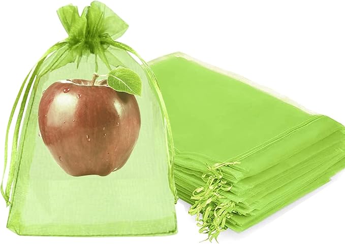 Fruit Protection Bags, Fetanten 50 PCS 6 x 8 Inch Mesh Drawstring Bag for Fruit Trees, Small Green Garden Fruit Plant Netting Cover Bag Protect Blueberry Tomato Apple Mango from Bird Insect Pest