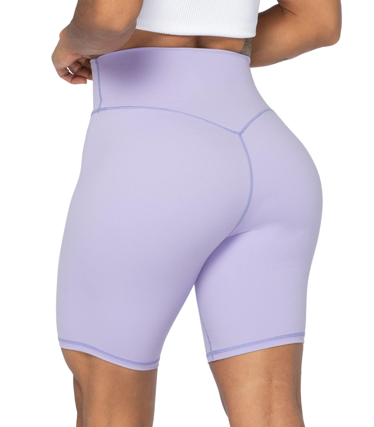 Sunzel No Front Seam High Waist Biker Shorts for Women, Squat Proof Yoga Workout Gym Bike Shorts 8" Lilac Medium
