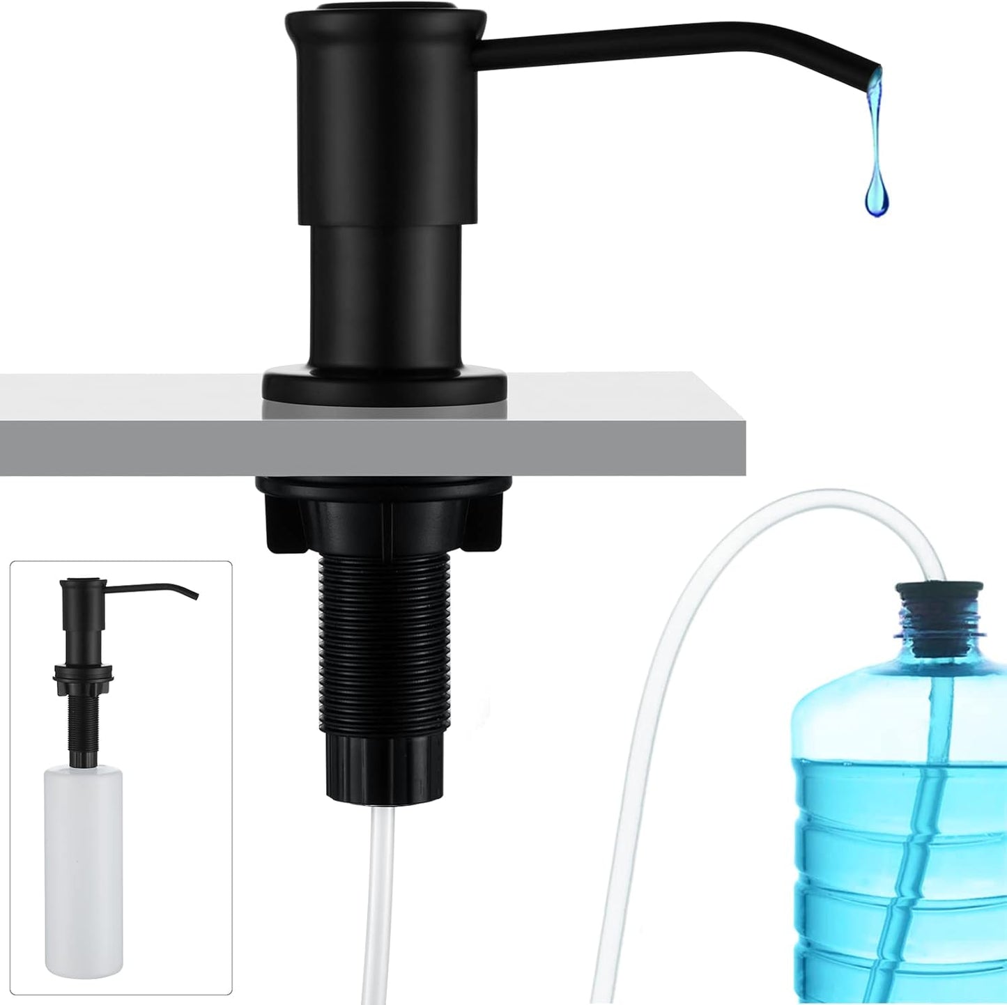 CREA Kitchen Soap Dispenser Countertop Soap Dispenserfor Kitchen Sink Black Built in Sink Soap Dispenser Top Fill Deck Mount Dispenser for Bathroom with 39" Tube Large Capacity 17 OZ Bottle