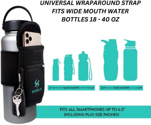 Gym Water Bottle Pouch - Waterproof Neoprene Sleeve with Accessory Pockets | Fits 18-40 oz Bottles