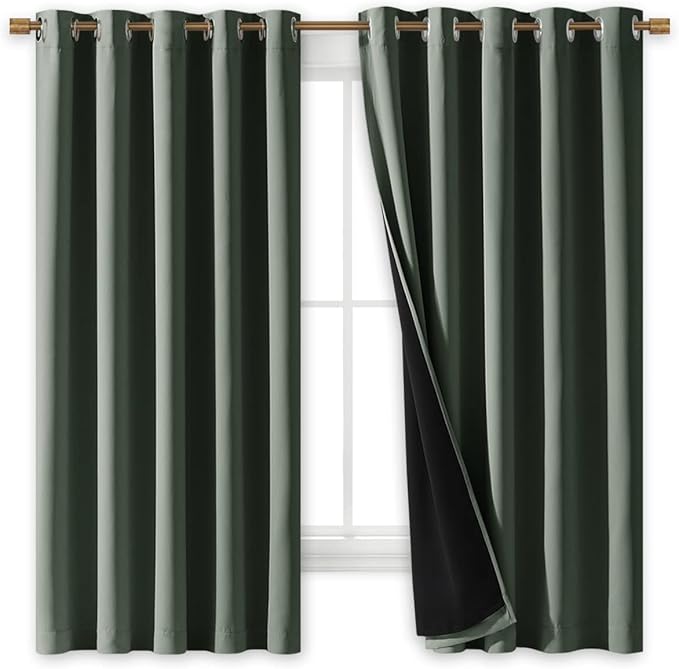 NICETOWN Dark Mallard 100% Blackout Lined Curtains, 2 Thick Layers Completely