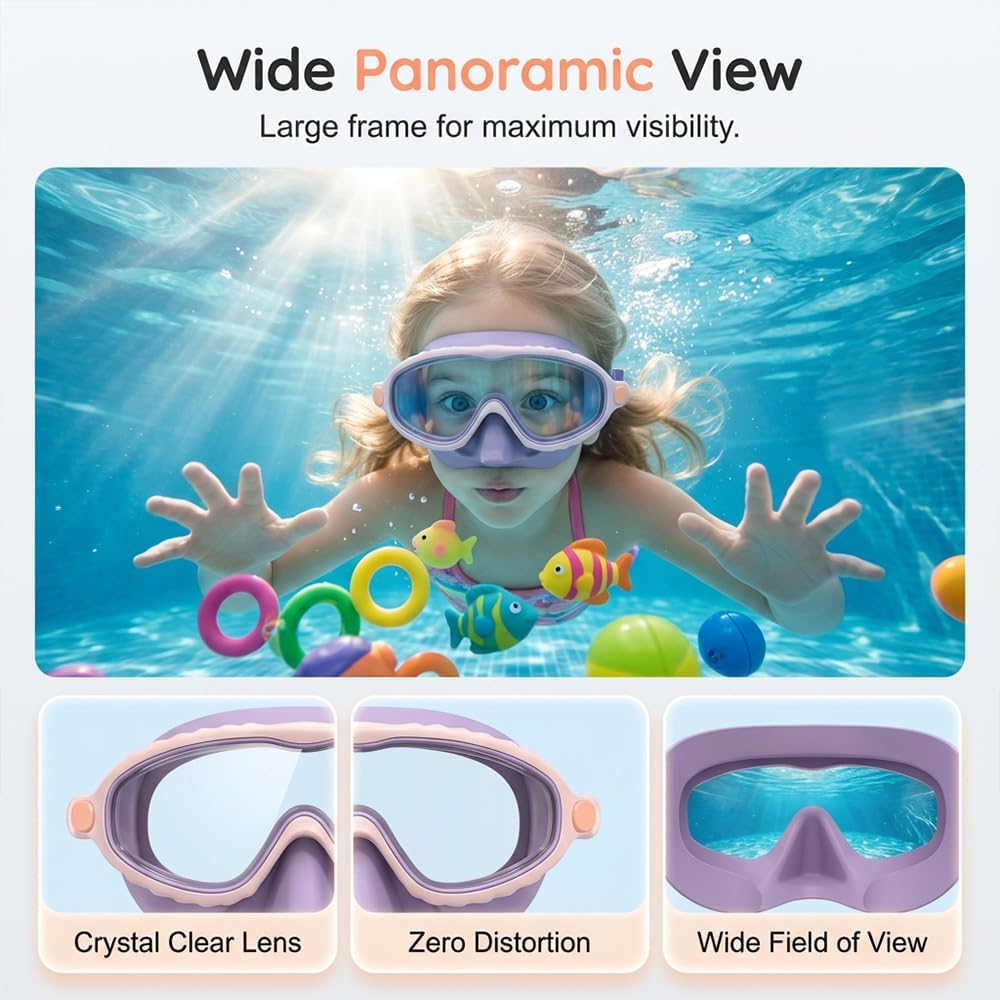 Runsgo HD Children's Waterproof Anti-Fog Swimming Goggles - Wide View Design with Nose Cover