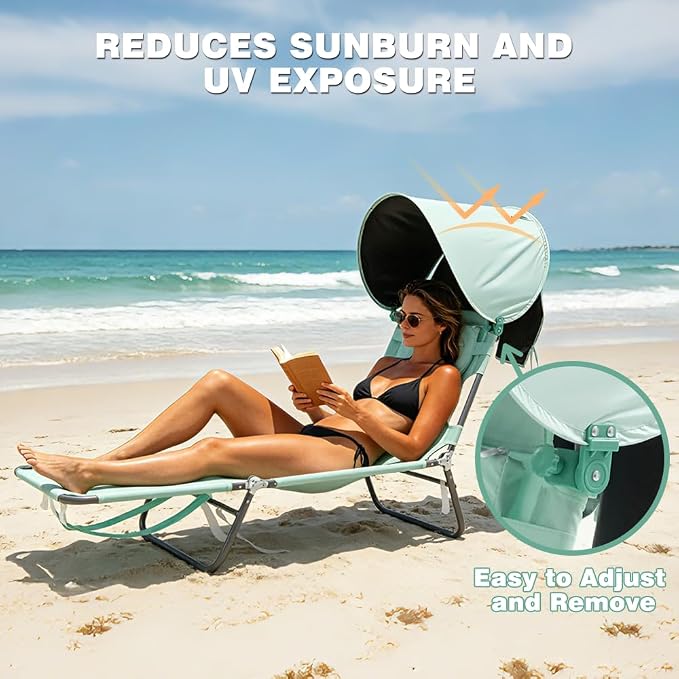 SUNNYFEEL Tanning Chair with Canopy, Face Down Lounger with Backpack Straps | Tanning Chair with Canopy, Face Down Lounger with Backpack Straps