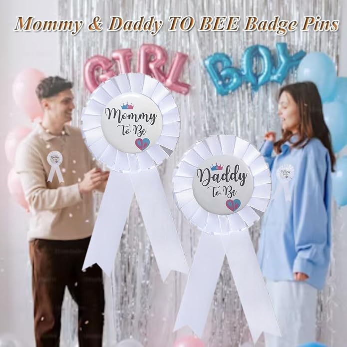 Mommy & Daddy To Be Tinplate Badge Pins, 2Pcs Perfect Baby Shower/Gender Reveal Button Pins for New Parents
