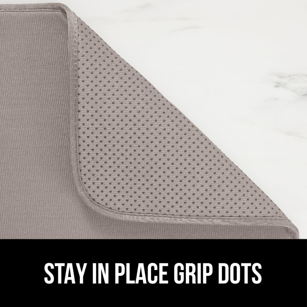 GORILLA GRIP Ultra Water Absorbent Microfiber Dish Drying Mat, 18x24, Quick Dry Thick Mesh, Slip Resistant Pad for Sink Dishes or Under Rack, Kitchen Counter Accessories, Machine Wash, 2 Pack Almond