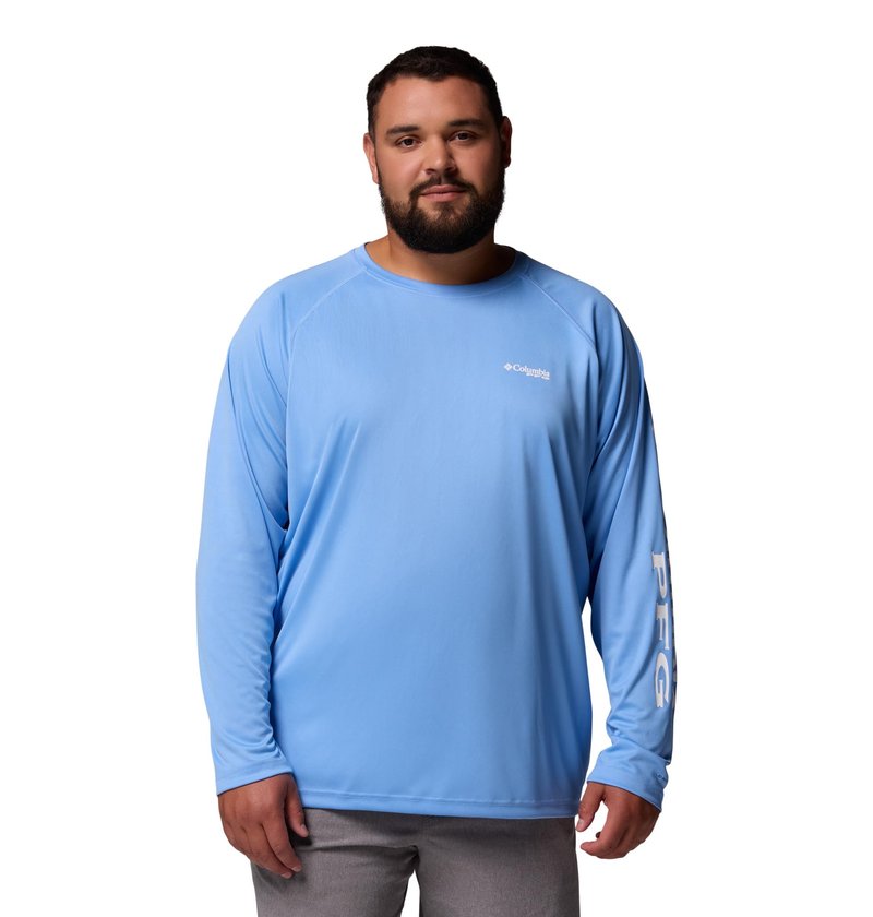 Columbia Men's PFG Terminal Tackle Long Sleeve Fishing Shirt, White Cap/White Logo, X-Large Tall