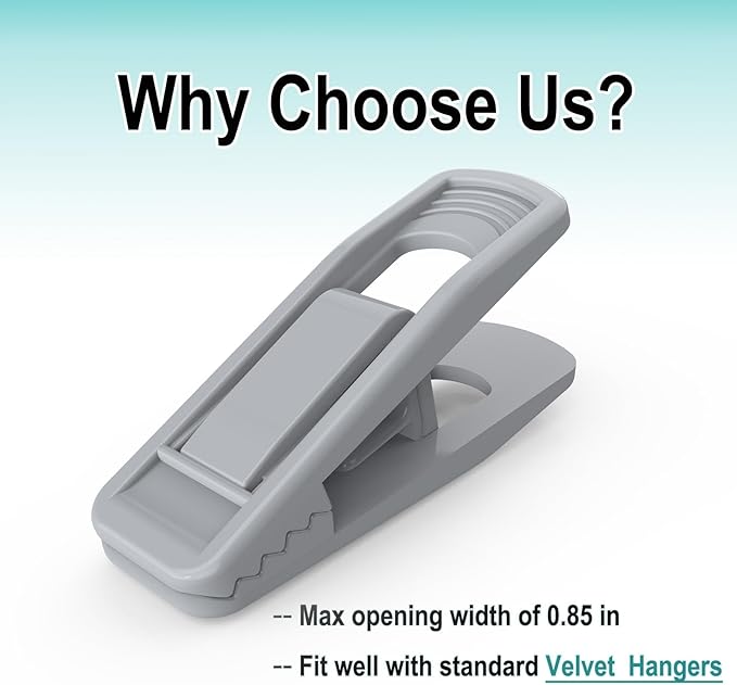 Hanger Clips for Velvet Hangers (Grey, 40 PCS), Non-Slip Plastic Clips Skirt Hanger Clips for Gray Flocking Hangers