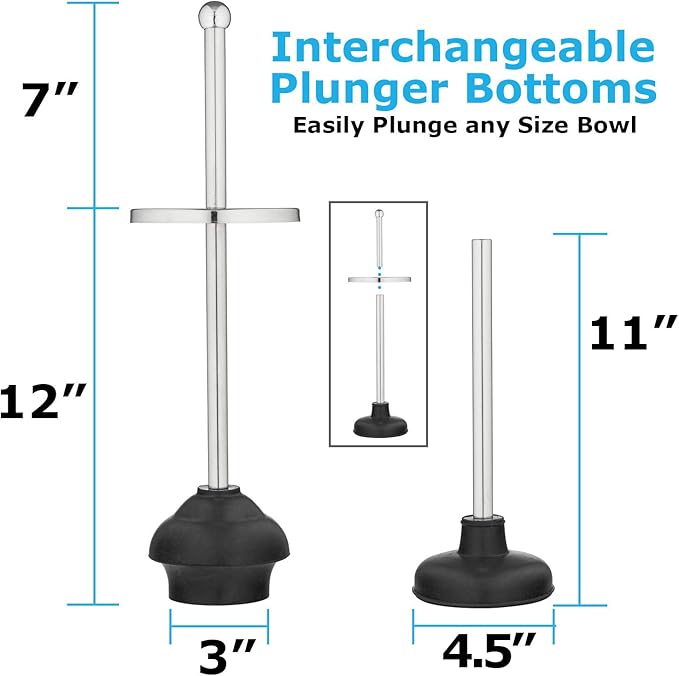 Blue Donuts Toilet Brush and Plunger Set with Holder, Modern Chrome Bathroom Accessories Toilet Plunger and Toilet Bowl Brush Combo